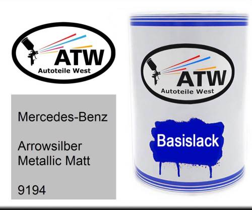 Mercedes-Benz, Arrowsilber Metallic Matt, 9194: 500ml Lackdose, von ATW Autoteile West.